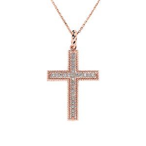 0.30 Ct. tw. Round Cut Diamonds Cross Necklace 14K Rose Gold
